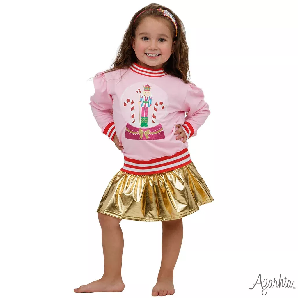 Azarhia Glitter Nutcracker Holly Light Pink Sweatshirt