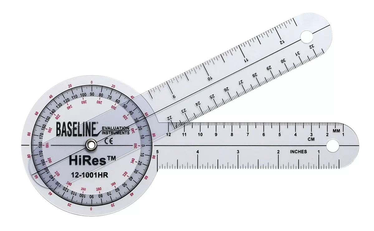 Baseline Plastic Goniometer – HiRes 360 Degree Head – 8 inch Arms