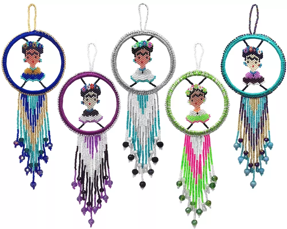 Frida Kahlo Seed Bead Dream Catcher Ornaments Assorted