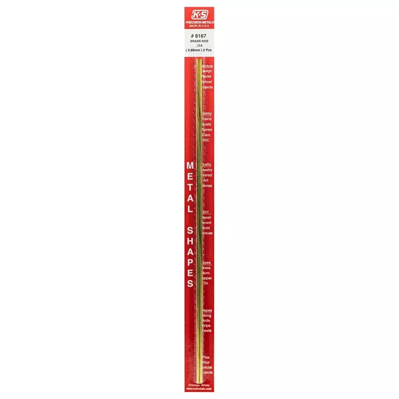 K&S (8167) Solid Brass Rod, 0.114(2.89mm) 2pcs (11-1671)