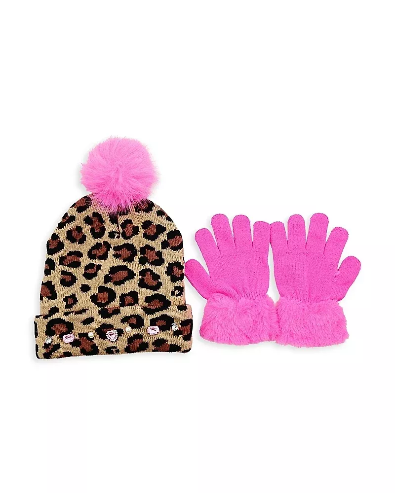 Leopard Print Hat & Gloves Set