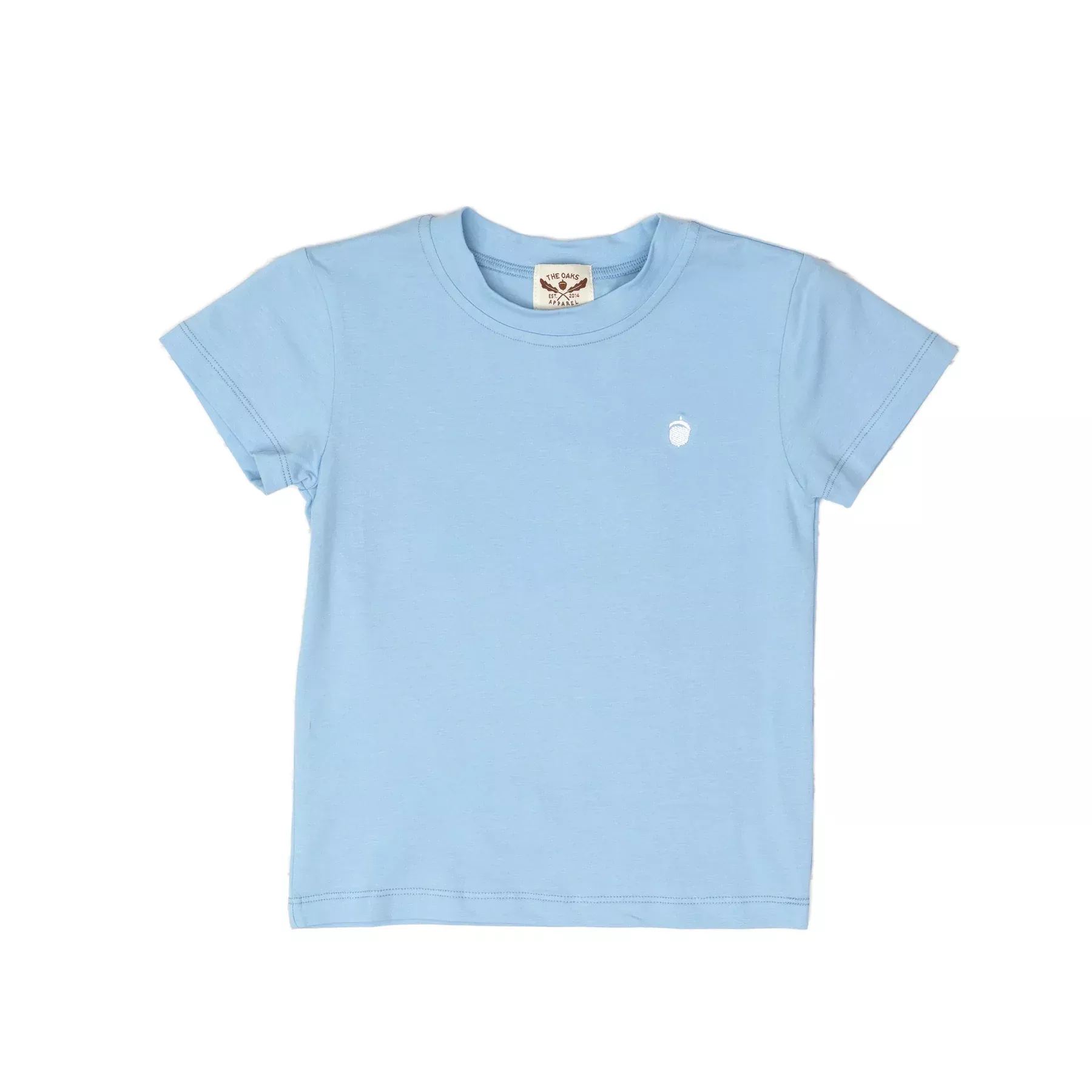 The Oaks Solid Blue S/S Signature Tee with White Acorn