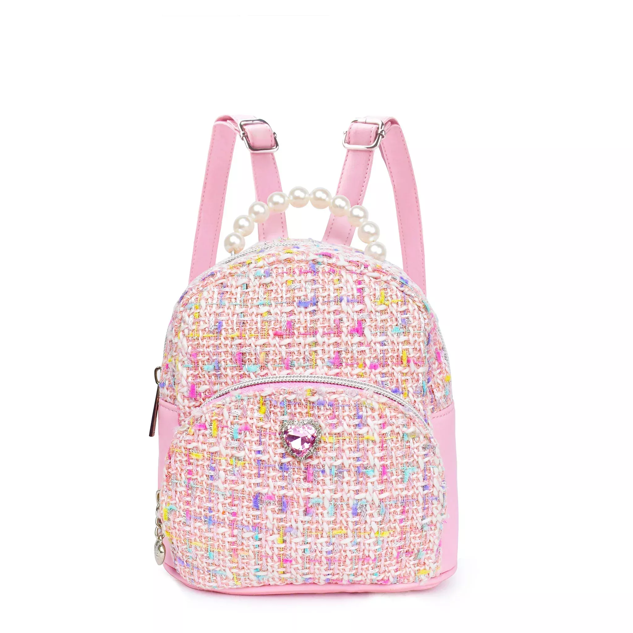 Pink Tweed Pearl Handle Micro Mini Backpack