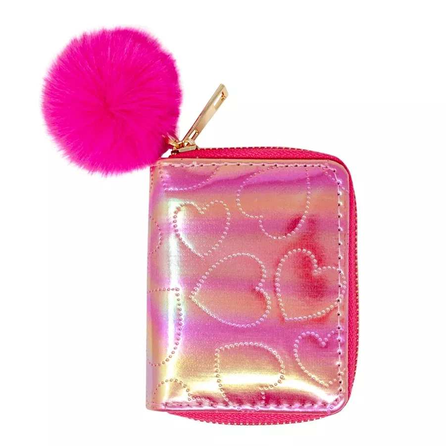 Shiny Hot Pink Heart Wallet Dotted