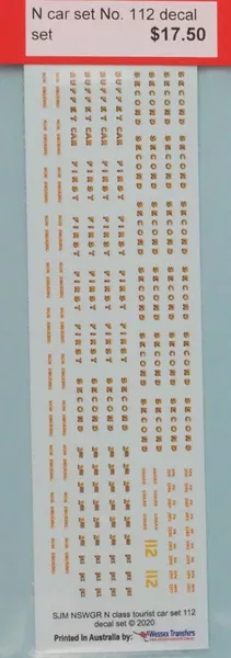 SJ-NCARA112 - N Type Car Set 112 Decal Set (HO Scale)