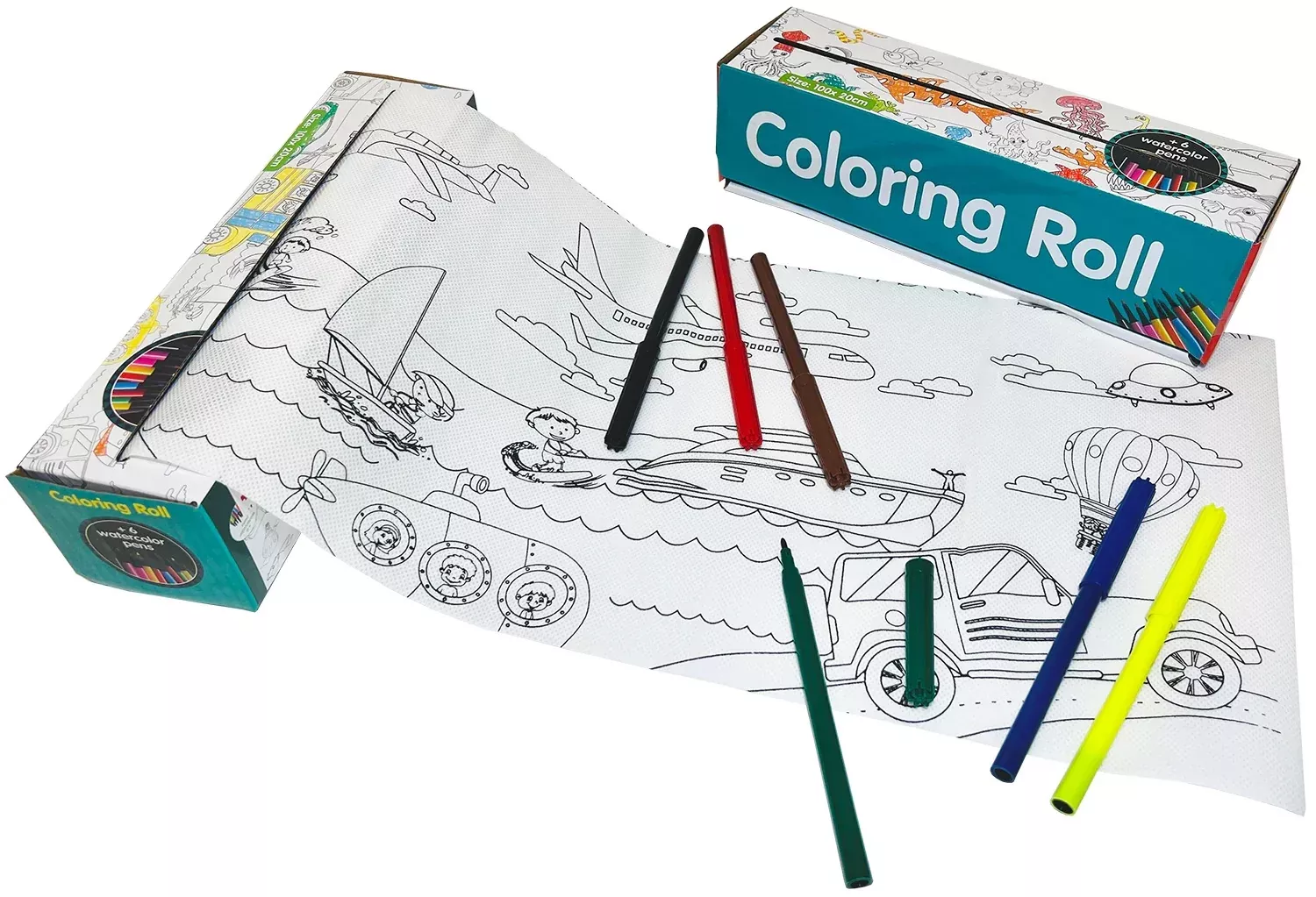 Transportation Fun Coloring Roll With 6 Markers